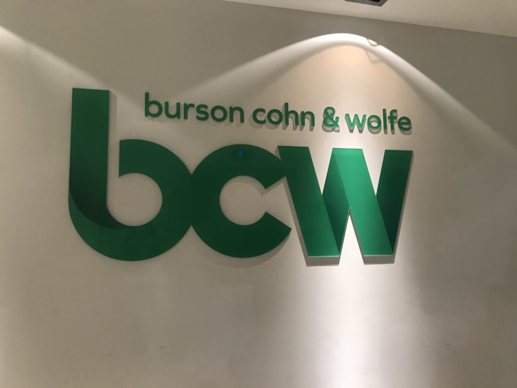 Burson Cohn and Wolfe sign outside their London office. 