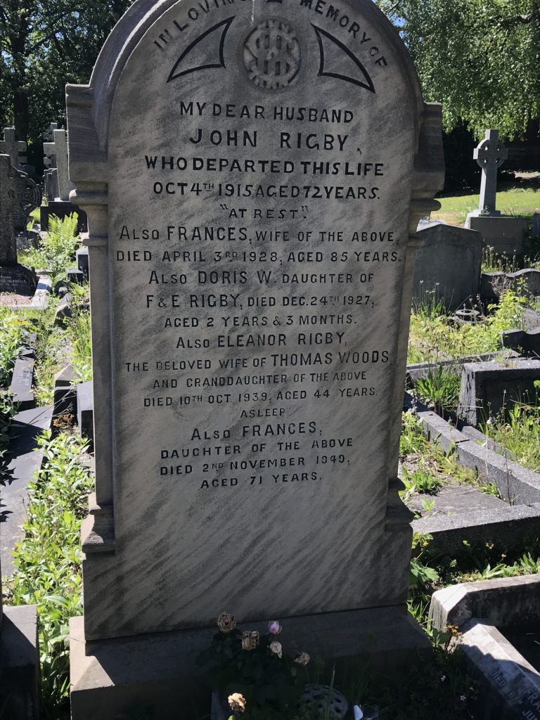 Gravestone that bears the name "Eleanor Rigby" which would later be the title of a Beatles song. 