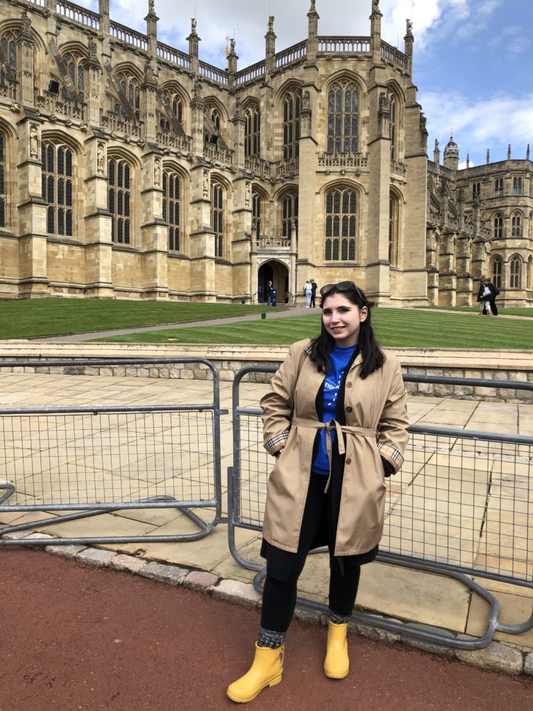 Angela Altieri stands outside St. George's Chapel. 